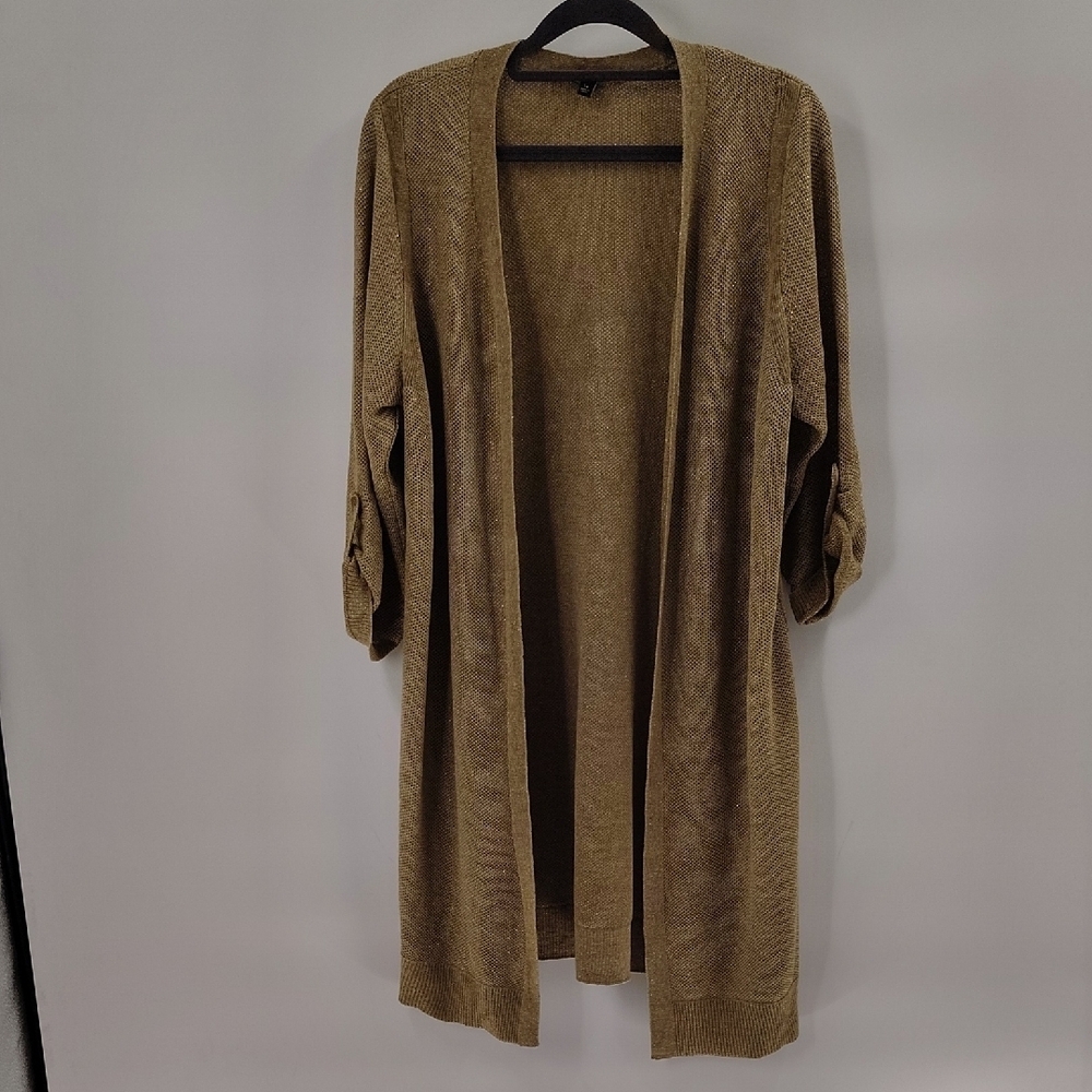 Talbot's Open Cardigan Petite Large Brownish Gold Flecks 3/4 Sleeve